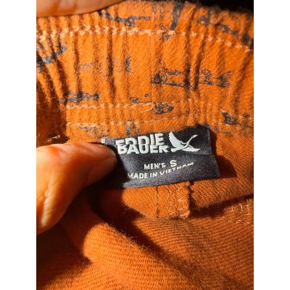 NWT Eddie Bauer Brown Black Fish Flannel Sleepwear Pajama Set Men's Size Small
